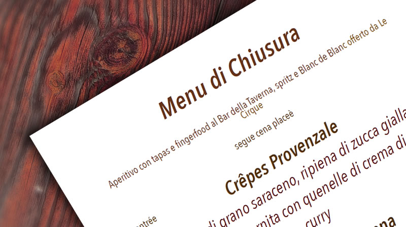 Menu della Taverna del 26 e 27 Aprile 2019