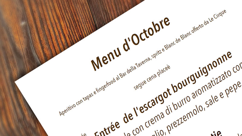 Menu della Taverna per il  25 e 26 ottobre 2019