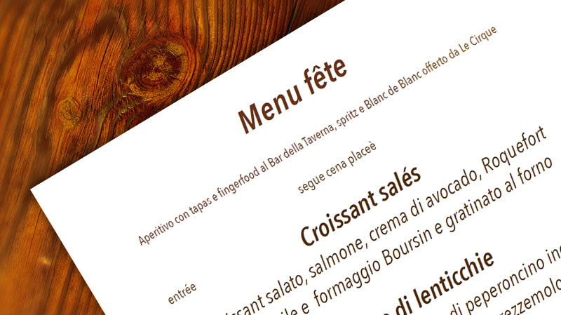 Menu delle Feste alla Taverna – 27 e 28 dicembre 2019